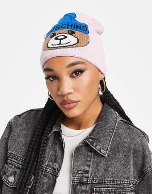 Moschino Baby Teddy logo hat & bib set