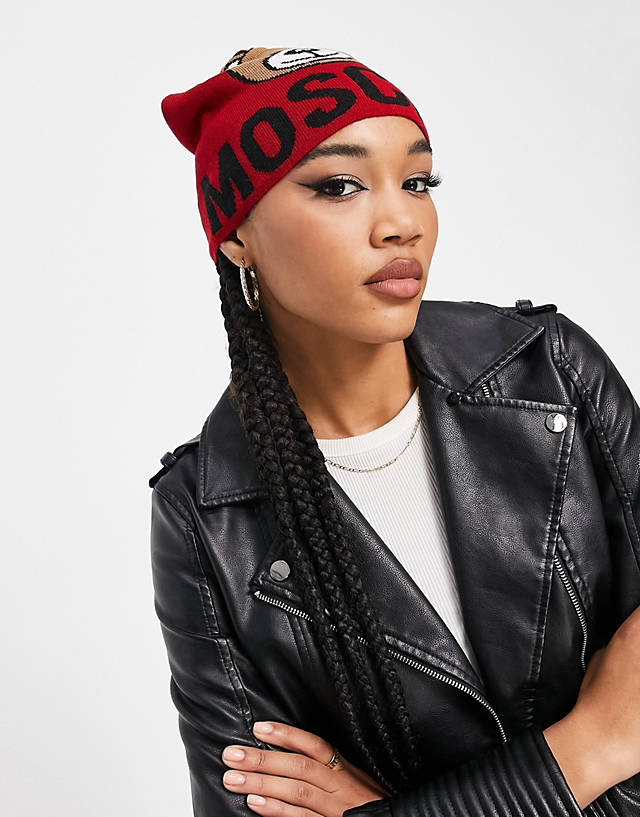 Moschino - teddy logo hat in red