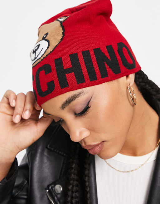 Moschino Red Teddy Bear Graphic Wool Blend Beanie 24555341_54589344_600.jpg main image 4