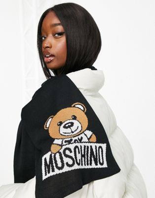 Moschino teddy logo scarf in black