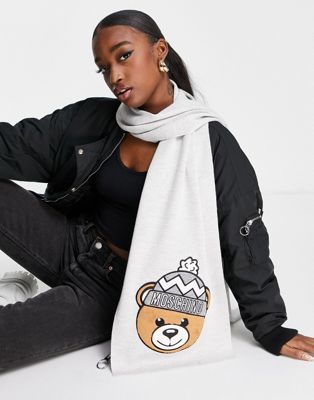 Moschino teddy logo scarf in white