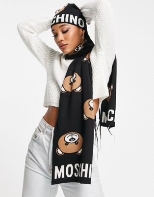 Moschino teddy logo scarf in black