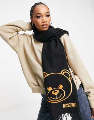 Moschino teddy logo scarf in black