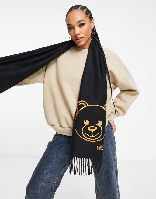  MOSCHINO women Teddy bear wool scarf black : Clothing