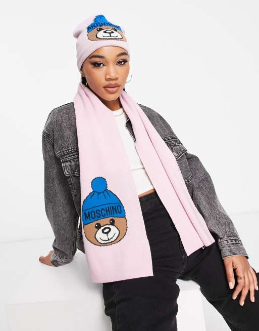 Moschino teddy logo scarf in pink