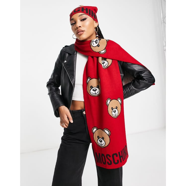 Moschino Scarf With Teddy Bear Motif in Black