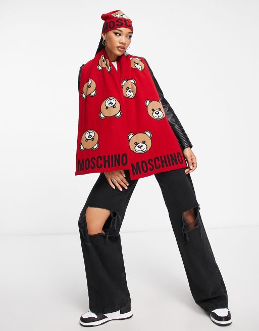 Moschino teddy logo scarf in red