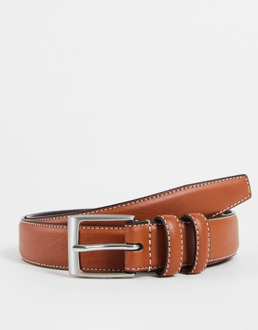 MOSS BROS - Cintura formale color cuoio con dettaglio cuciture