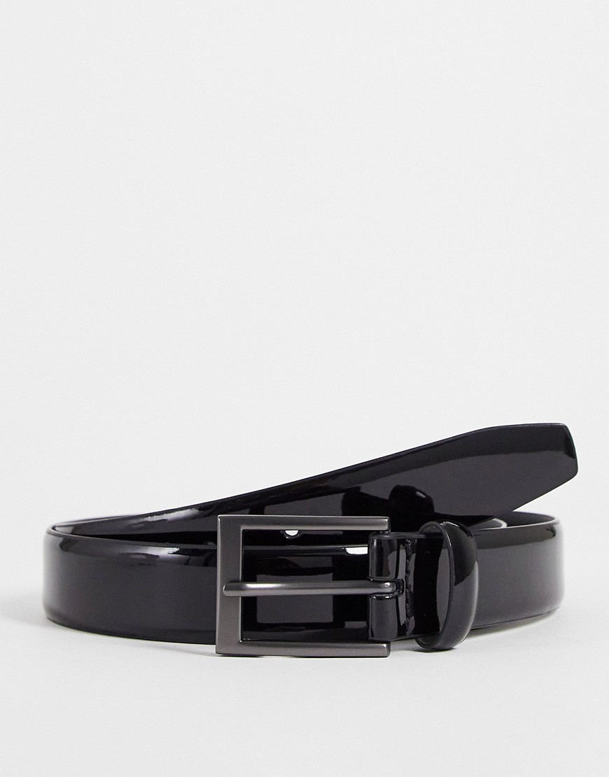 moss bros patent formal belt in black