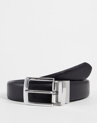 Moss Bros reversible silver buckle formal belt in black and navy