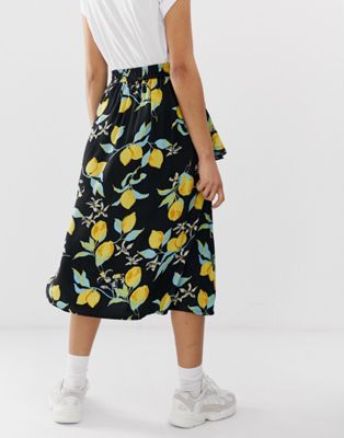 lemon print midi skirt