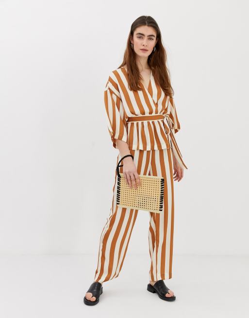 Moss Copenhagen Straight Leg Pants In Satin Stripe Co-Ord