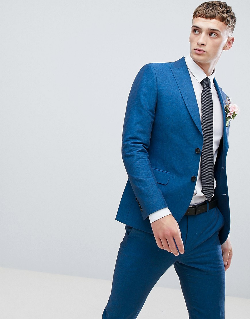 Moss London – Blå kostymjacka i lin med smal passform