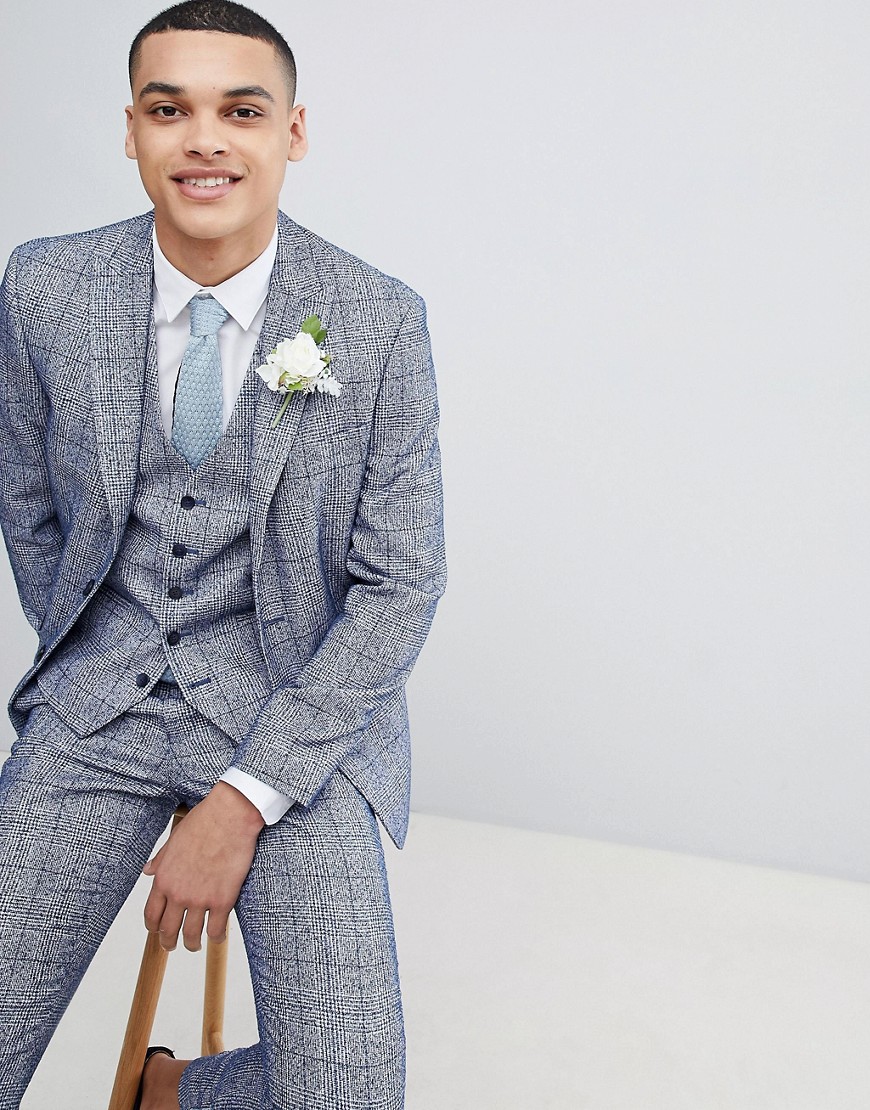 Moss London – Blårutig kostymjacka med extra smal passform till bröllopet