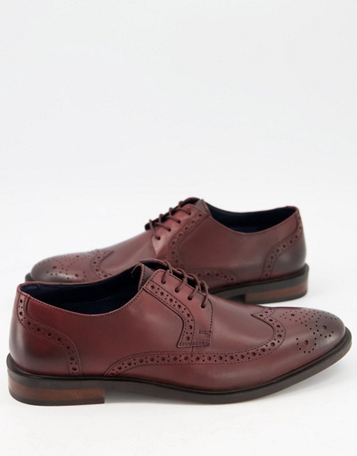 Moss London brogue derby shoe in burgundy
