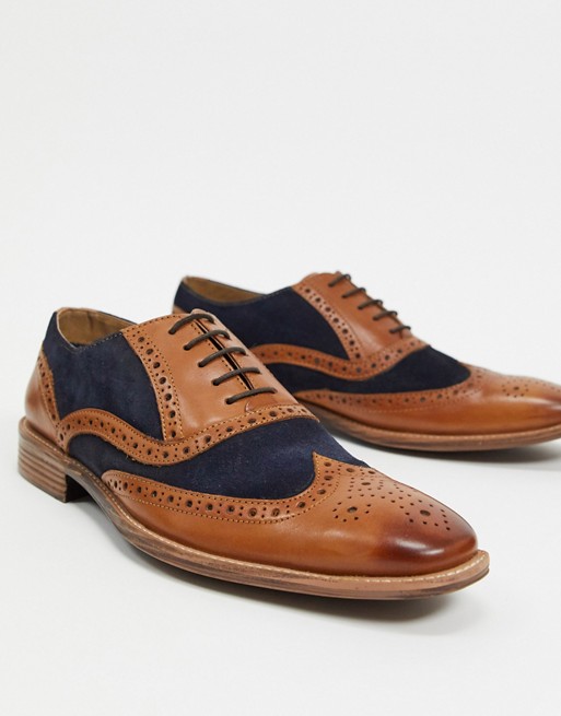 Moss London brogue with contrast trim in brown