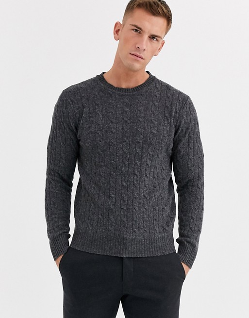 Moss London cable crew neck jumper in charcoal