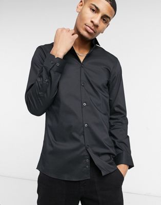 Chemises cintrées Moss London - Chemise ajustée en stretch - Noir