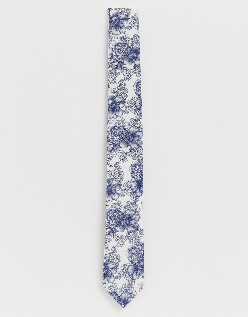 Moss London - Cravatta blu navy a fiori