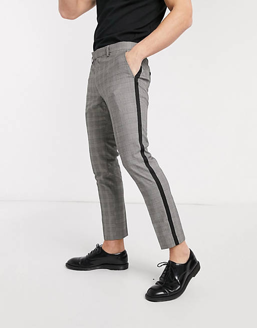  Moss London cropped checked trousers with black side stripe 