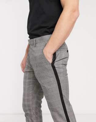 Mens checked trousers with cheap side stripe