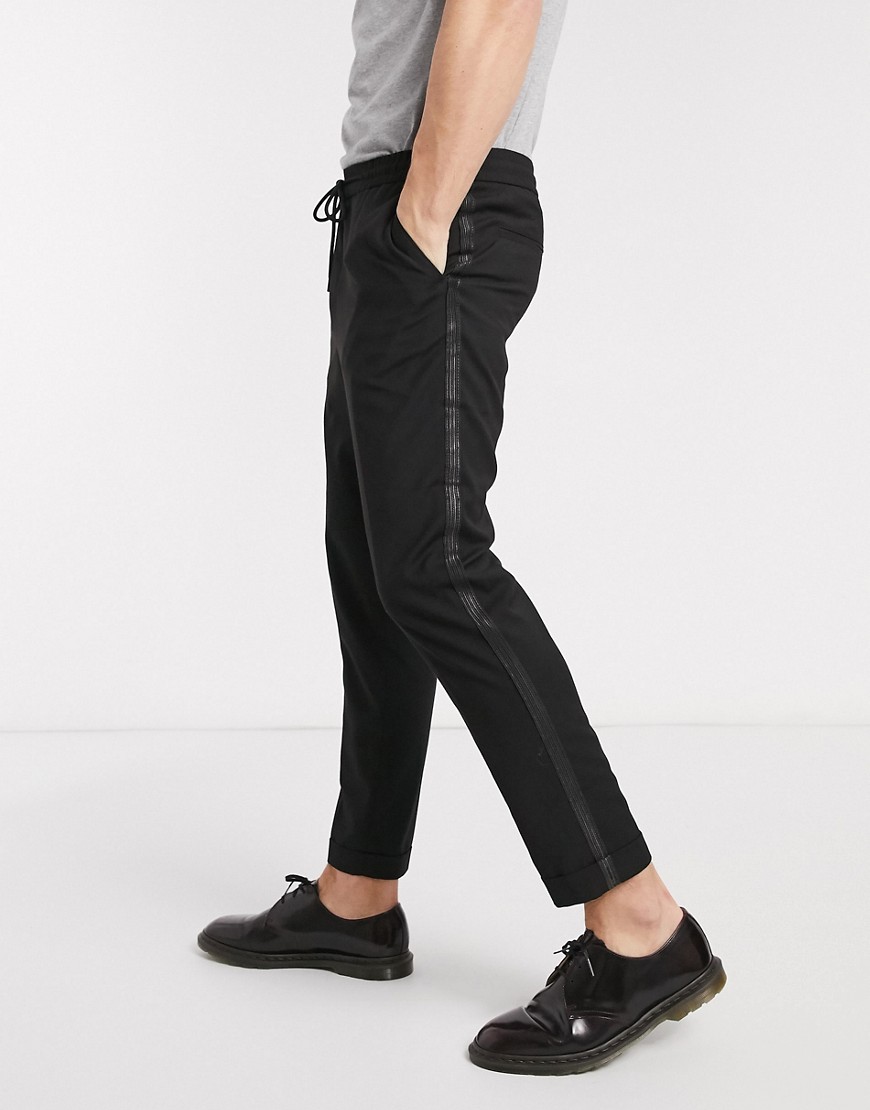 Moss London cropped trousers with side stripe in black