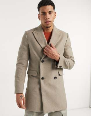 Moss London double breasted overcoat in oatmeal-Neutral