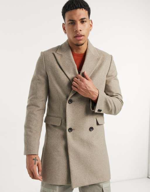 Moss London double breasted overcoat in oatmeal