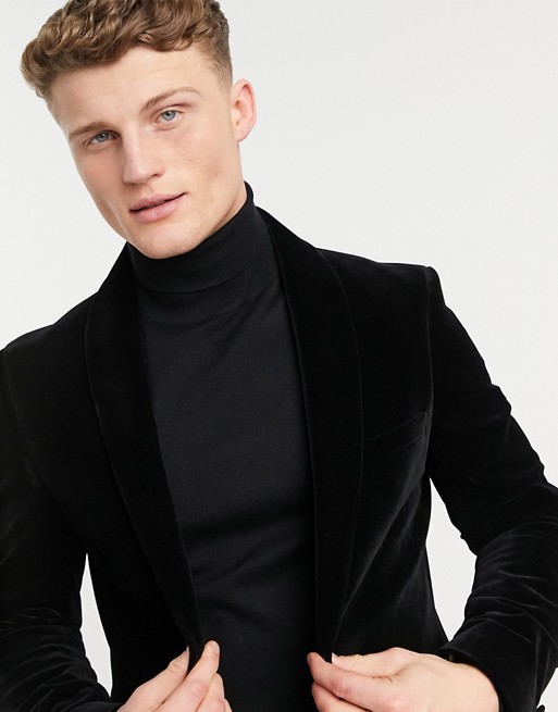Moss London dresswear jacket in black velvet