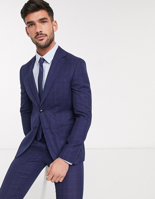 Moss London eco suit jacket in blue check