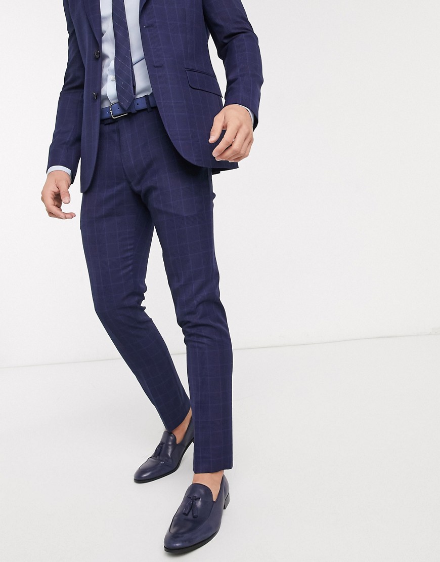 Moss London eco suit trousers in blue check