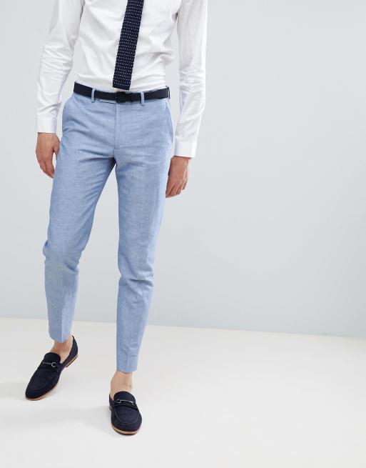 Moss London Eng Geschnittene Hochzeitsanzug Hose Aus Blauem Leinen Asos