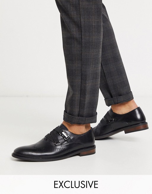 Moss London exclusive brogue with elasticated strap in black