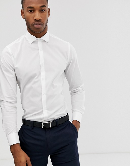 Moss London extra slim shirt with stretch in white
