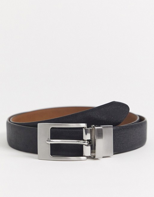 Moss London faux leather reversible smart belt in black and brown