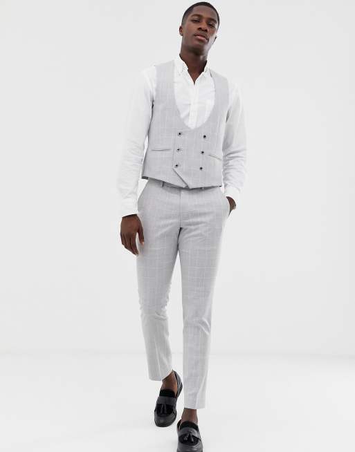 Moss London - Abito slim grigio a quadri elasticizzato, 3 di 4