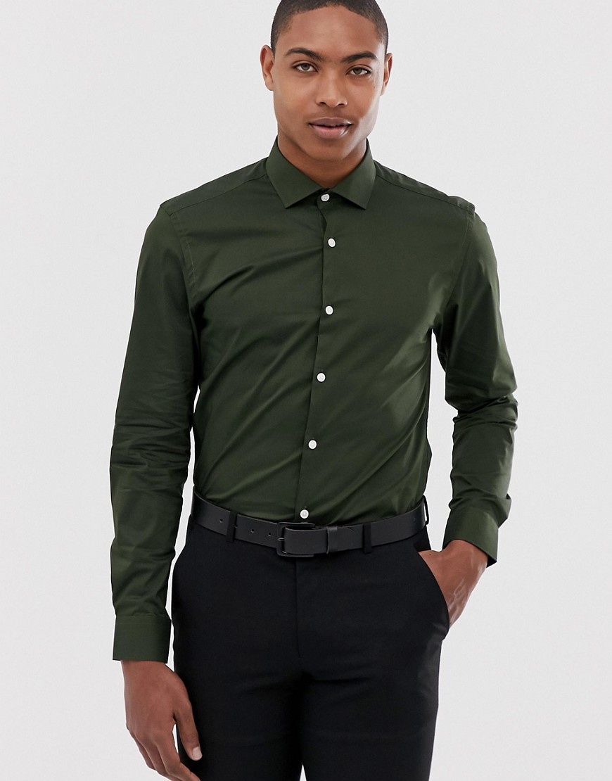 Moss London – Kakifärgad skjorta med extra smal passform-Grön