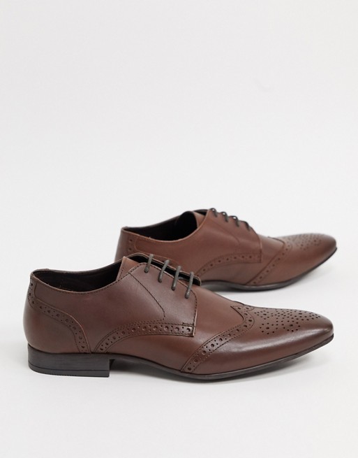 Moss London leather brogue in brown