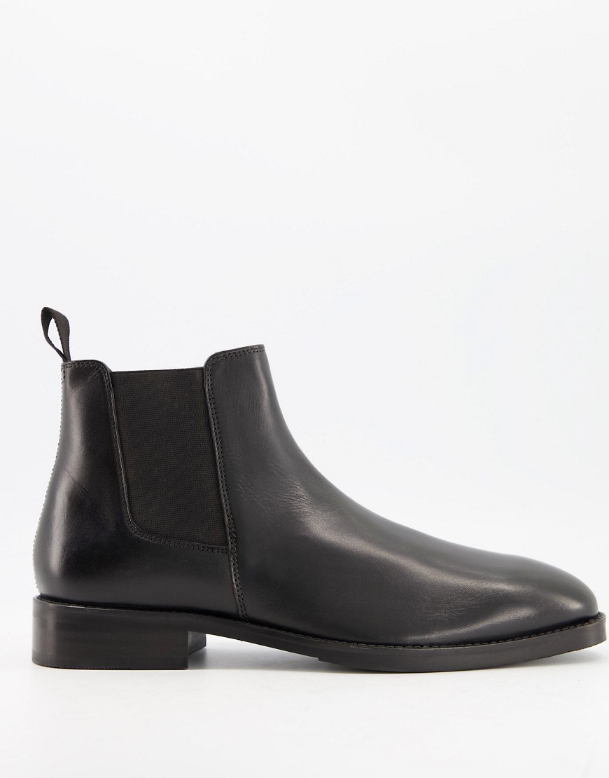 Moss London leather chelsea boot in black