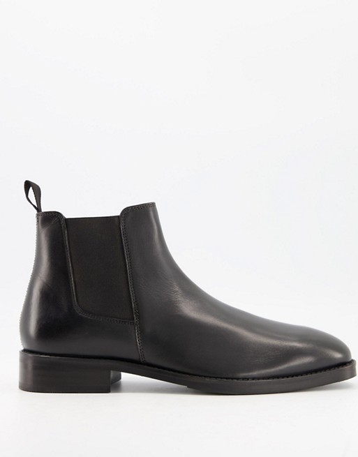 Moss London leather chelsea boot in black