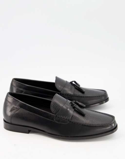 Moss London lizard loafer with tassels in black