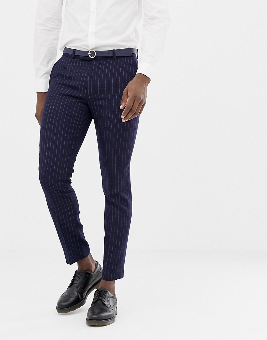 Moss London - Pantaloni da abito skinny in crêpe blu navy con bottoni