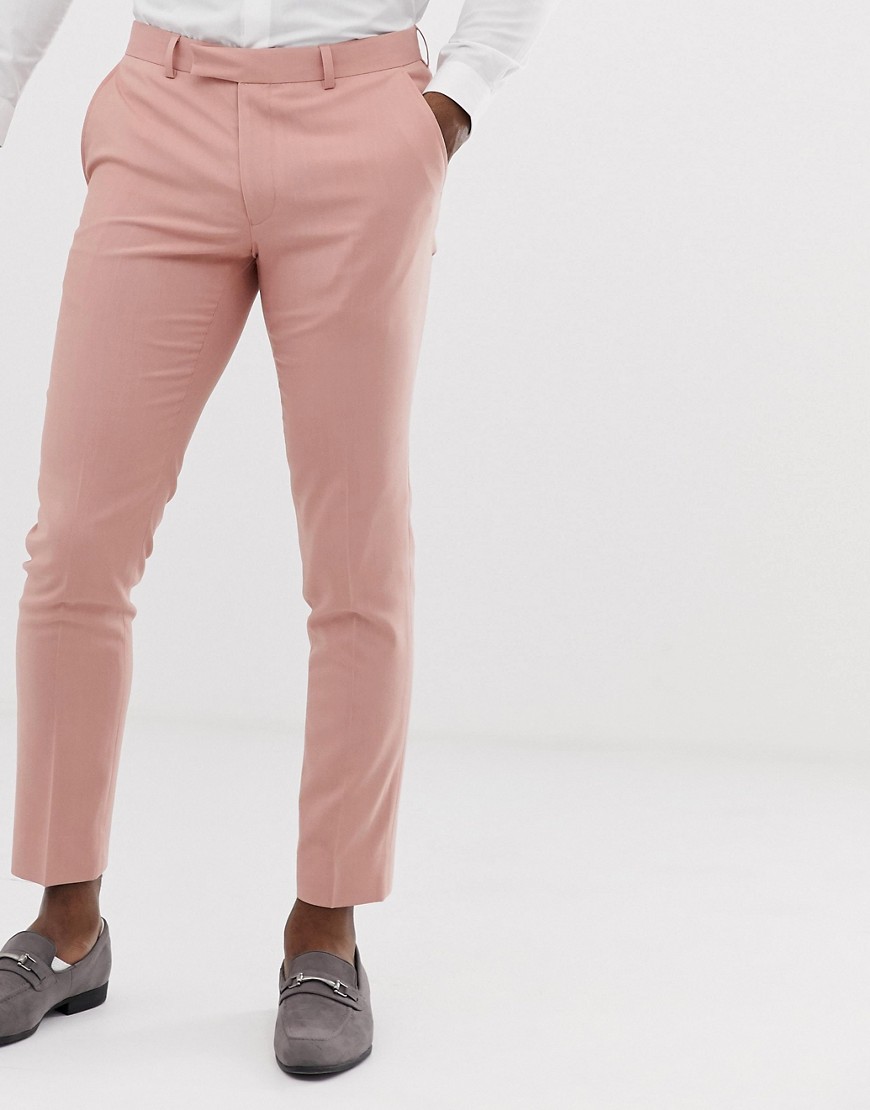 Moss London - Pantaloni slim da abito rosa polvere