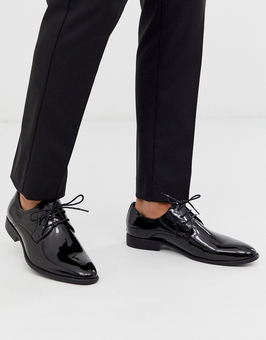 Moss London patent derby shoes in black