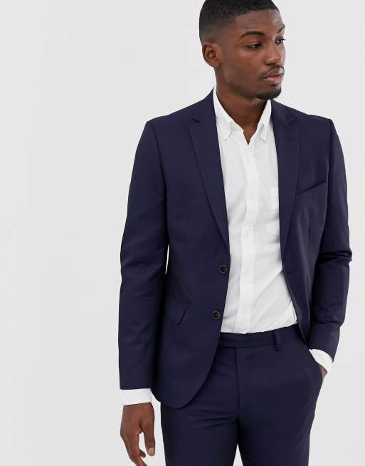 Moss London Enger Marineblauer Anzug Mit Kurz Geschnittener Hose Asos