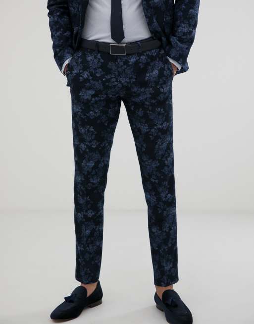 Moss London – Schmaler, marineblauer Anzug mit Blumenmuster, 3 von 3