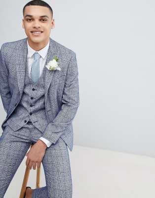 Moss London – Blårutig kostymjacka med extra smal passform till bröllopet Blå