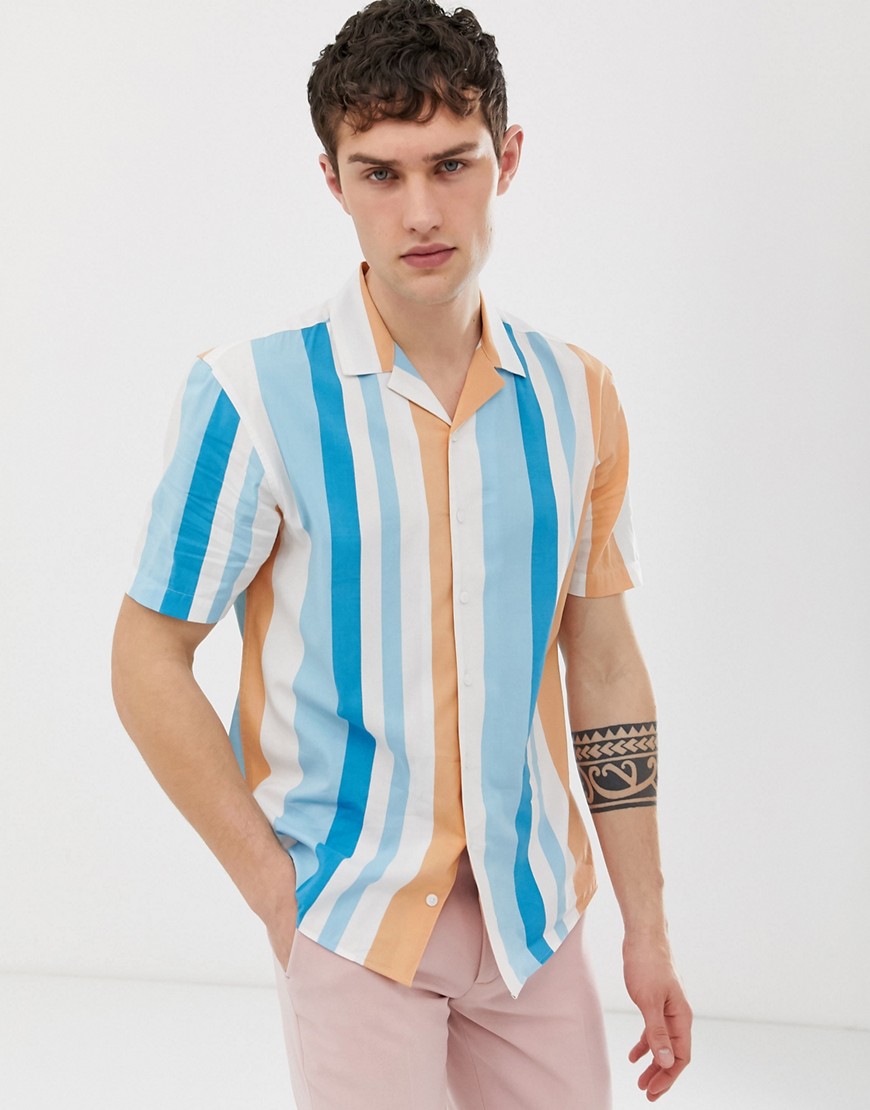 Moss London skinny fit shirt in seaside stripe-White
