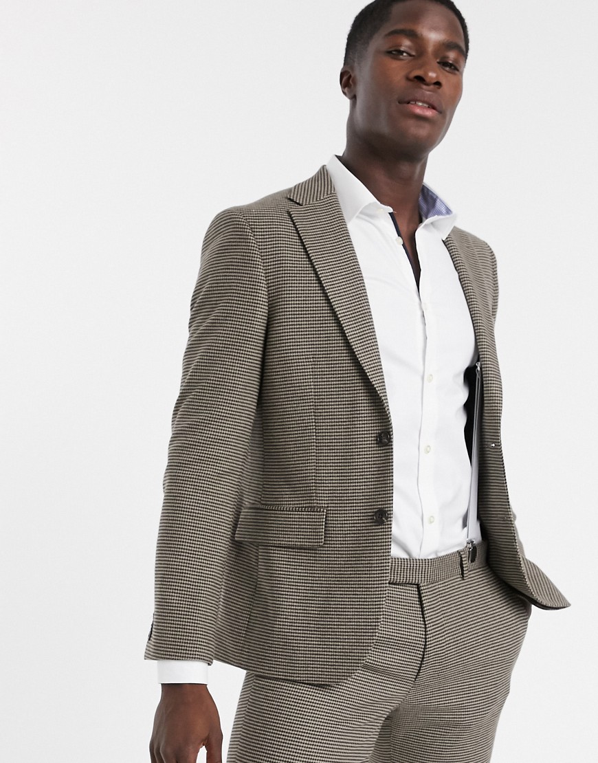 Moss London skinny puppytooth suit jacket in brown check