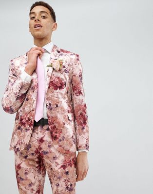 Moss London skinny suit jacket with stretch in floral crushed velvet | ASOS